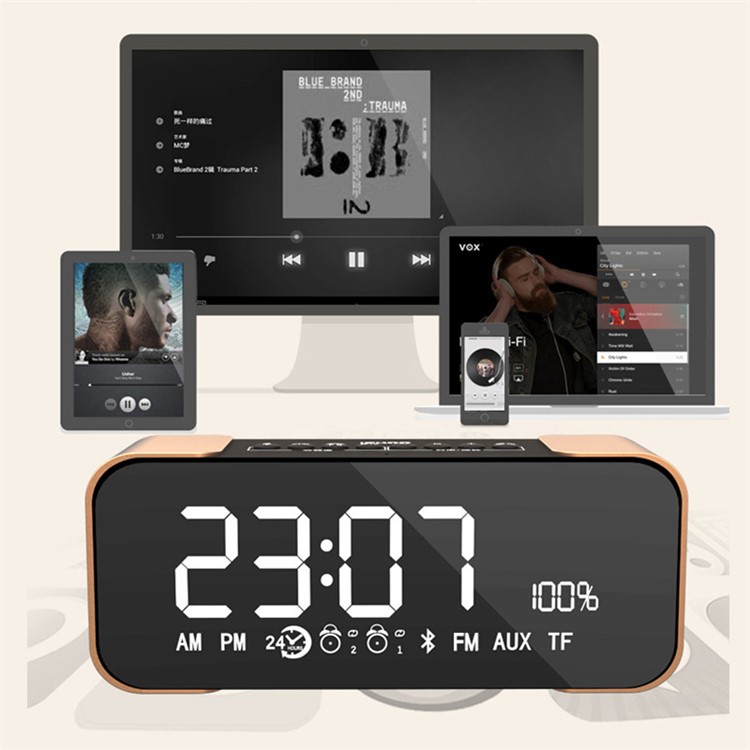 Metal Bluetooth 4.0 Speaker with Large LED Display, Support Aux-in/FM Radio/TF Card - Silver-6