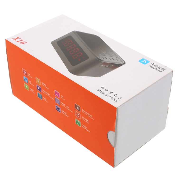 X16 Home Outdoor Bluetooth 4.0 Speaker with LED Display/Time/Alarm Clock/FM - Silver-9