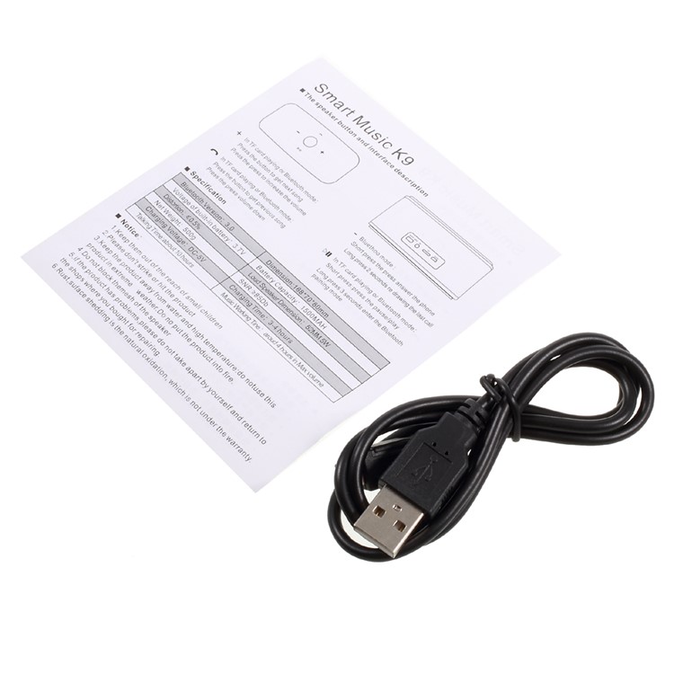 K9 Wireless Bluetooth Touch Button Speaker Support Hands-free Mic TF Card 3.5mm Aux-in - Black-9