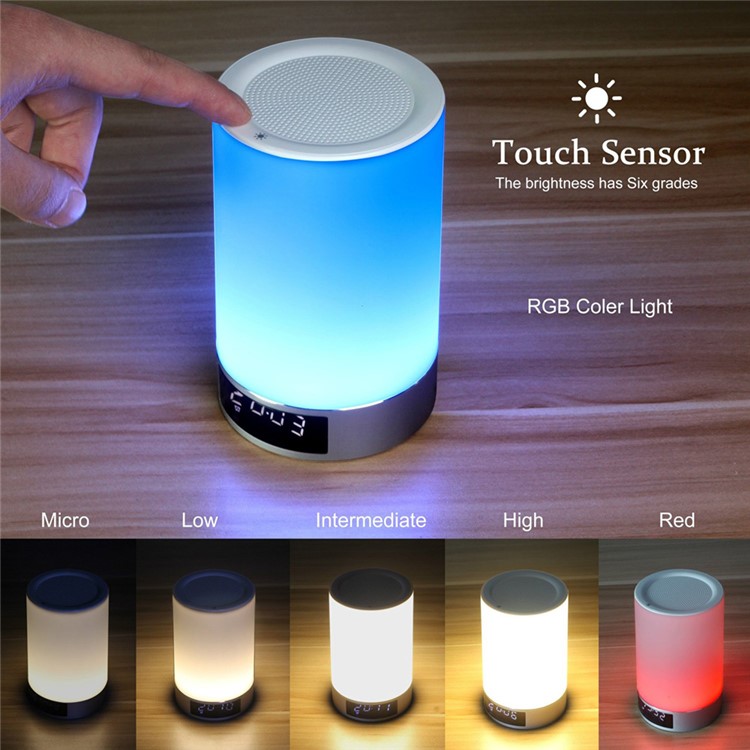 

L5 Bluetooth 4.0 Speaker Colorful Romantic Touch Sensor Dimmable Table Lamp Support Mic/TF Card - Silver Color, iPhone 7 4.7 inch