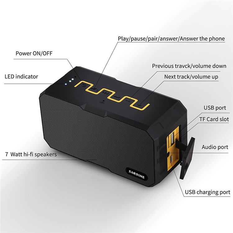 F5 2 in 1 Waterproof Bluetooth Speaker + 2600mAh Portable Power Bank - Black-5