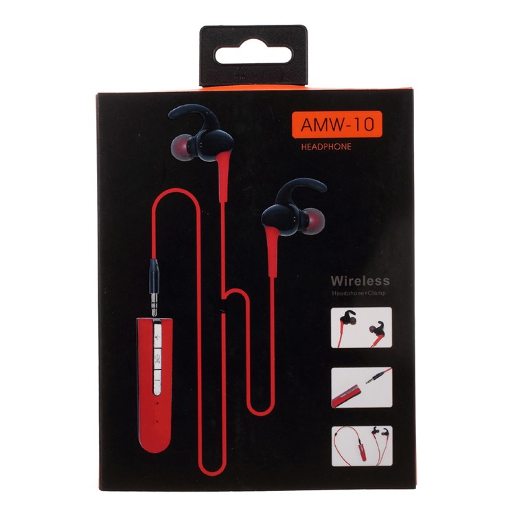 AMW-10 2-in-1 Wireless Bluetooth / Wired In-Ear Sports Headphone Headset with Mic - Red-10