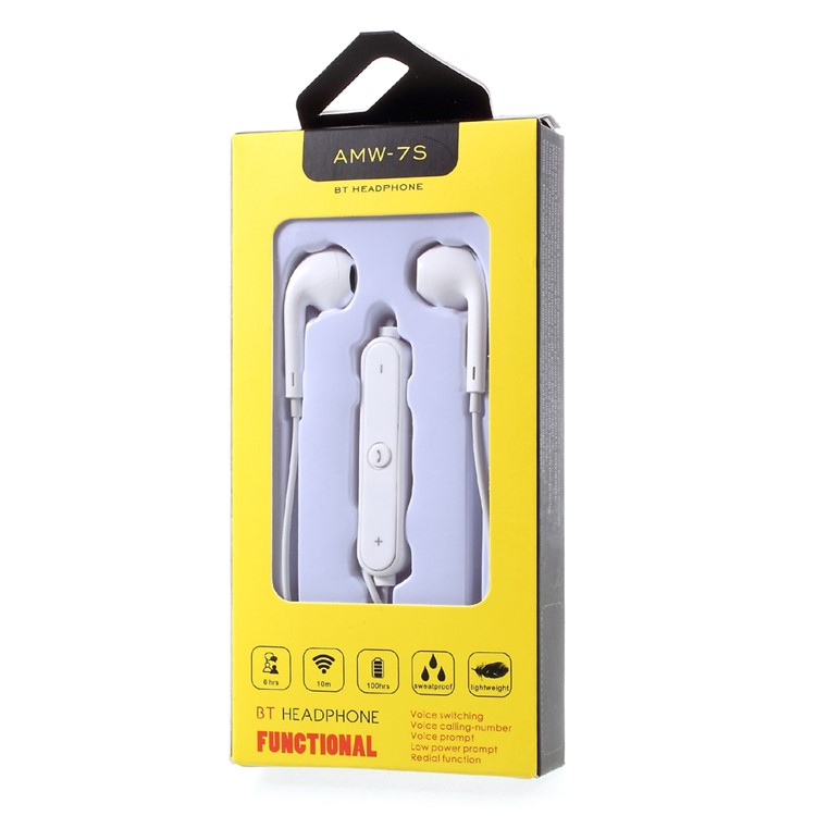 AMW-7s In-ear Bluetooth Headphone Headset with Microphone for iPhone Samsung etc - White-5