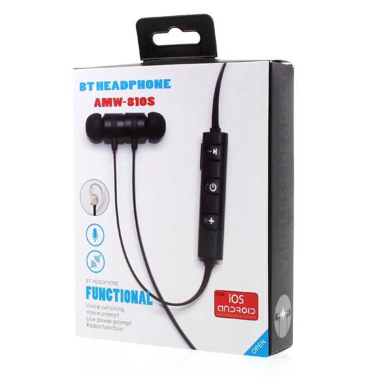 AMW-810S Magnetic Bluetooth In-ear Sports Headphone Support Hands-free Phone Calls with Ear Fins - Black-7
