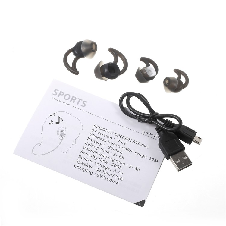 AMW-20 Stereo Bluetooth 4.2 Headset Ear Hook Sports Earphone with Mic for Samsung S8, Huawei P10 - Black-8