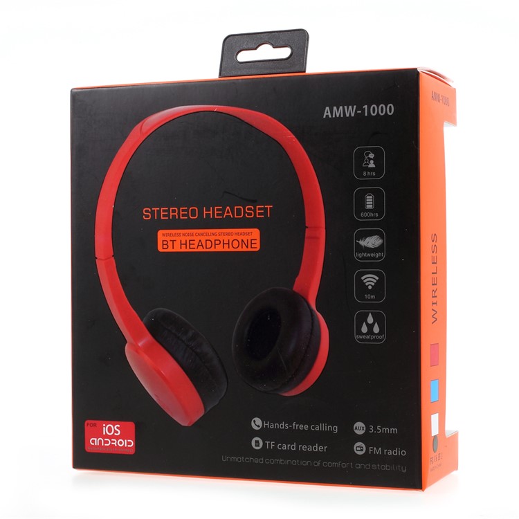 AMW-1000 Wireless Bluetooth Over-ear Headset with Mic/TF Card Slot/Audio Input/FM Radio - Black-9