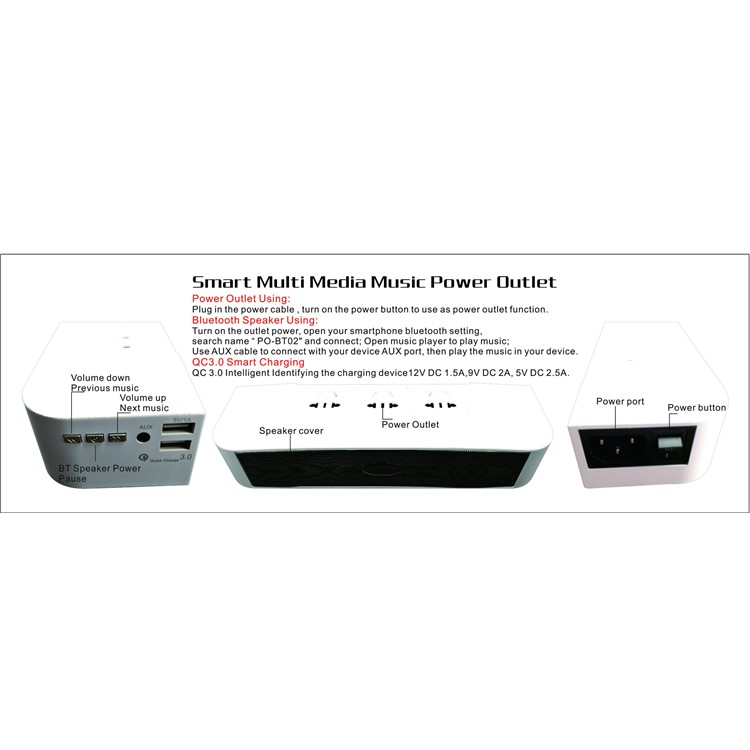 Smart Bluetooth Speaker Music Player with QC3.0 Quick Charging Power Outlet - Black / EU Plug-15