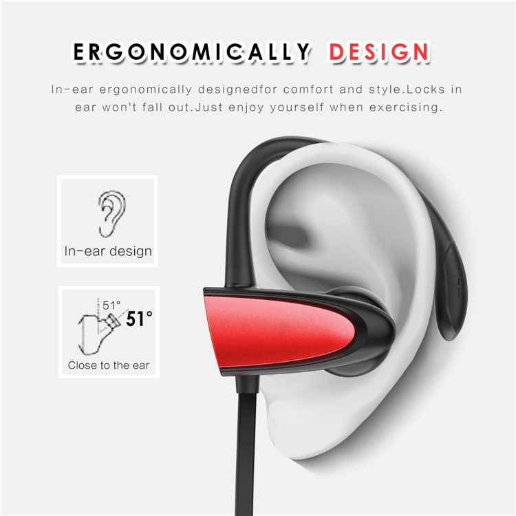 FOZENTO Wireless Bluetooth Sports Stereo Earbud Headset Earphone with Microphone - Red-4