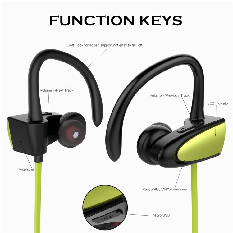 FOZENTO Sports Wireless Bluetooth Stereo Earphone Headset with Microphone - Green-6