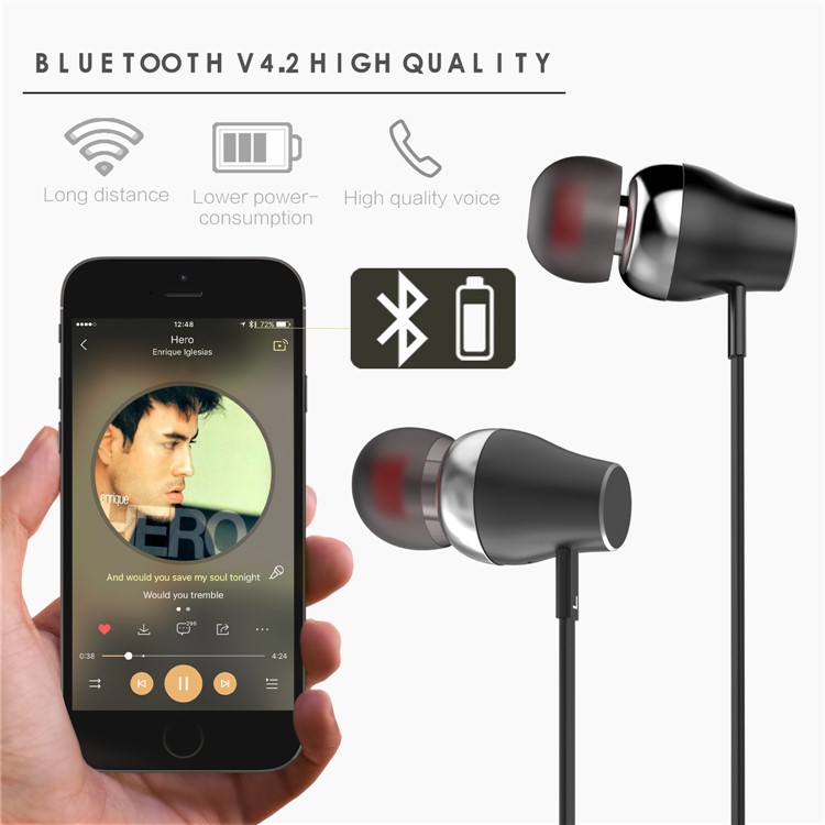 FOZENTO FT5 Bluetooth Headphone Wireless Bluetooth V4.2 Magnetic Sports Earphone with Line-in Control - Black-6
