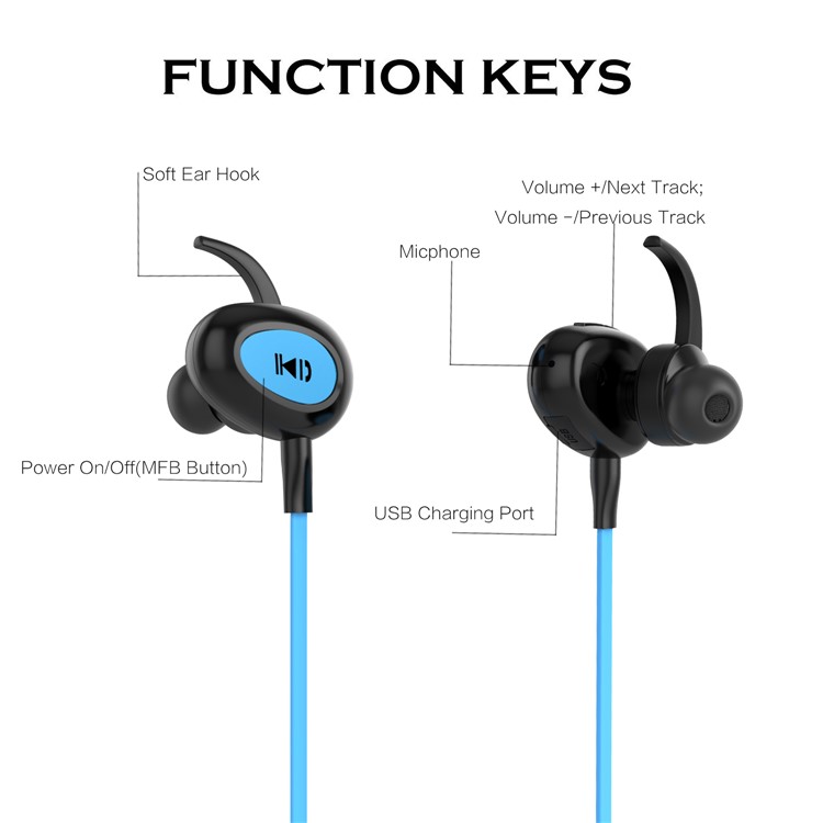 FOZENTO FT6 Noise Isolating Sports Wireless Bluetooth 4.2 Headphone for iPhone 7, Samsung S8 etc. - Blue-2