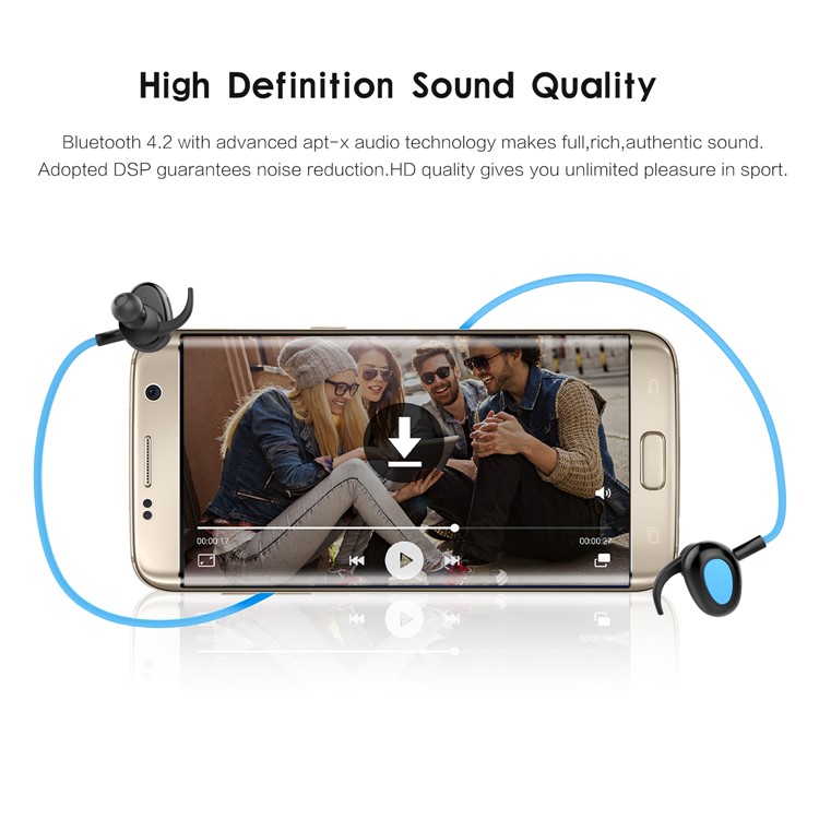 FOZENTO FT6 Noise Isolating Sports Wireless Bluetooth 4.2 Headphone for iPhone 7, Samsung S8 etc. - Blue-5