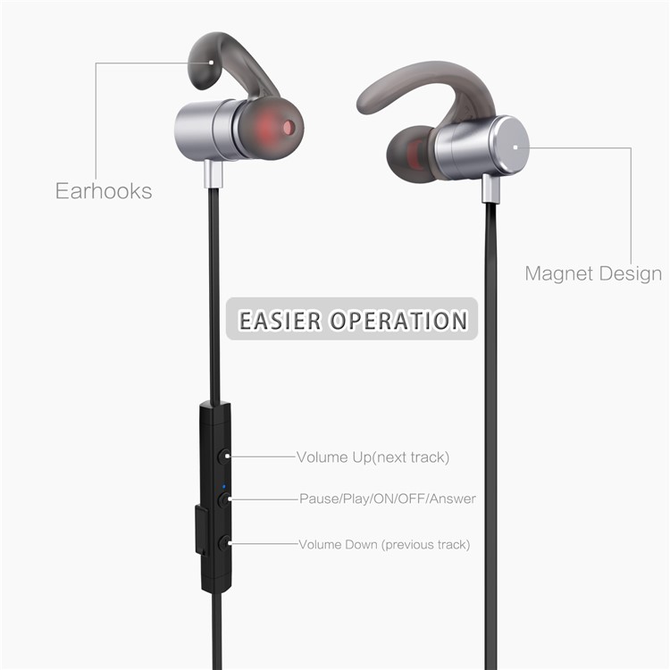 FOZENTO FT4 Magnetic DSP Sound Wireless Bluetooth V4.2 Sport Headphone with Hands-free Mic (CCC) - Silver-4