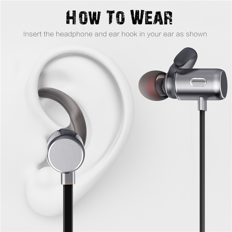 FOZENTO FT3 Magnetic DSP Sound Wireless Bluetooth V4.2 Sport Headphone with Hands-free Mic (CCC) - Grey-4