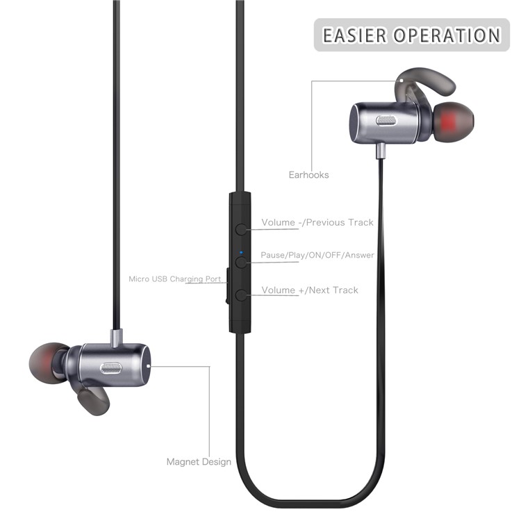 FOZENTO FT3 Magnetic DSP Sound Wireless Bluetooth V4.2 Sport Headphone with Hands-free Mic (CCC) - Grey-7