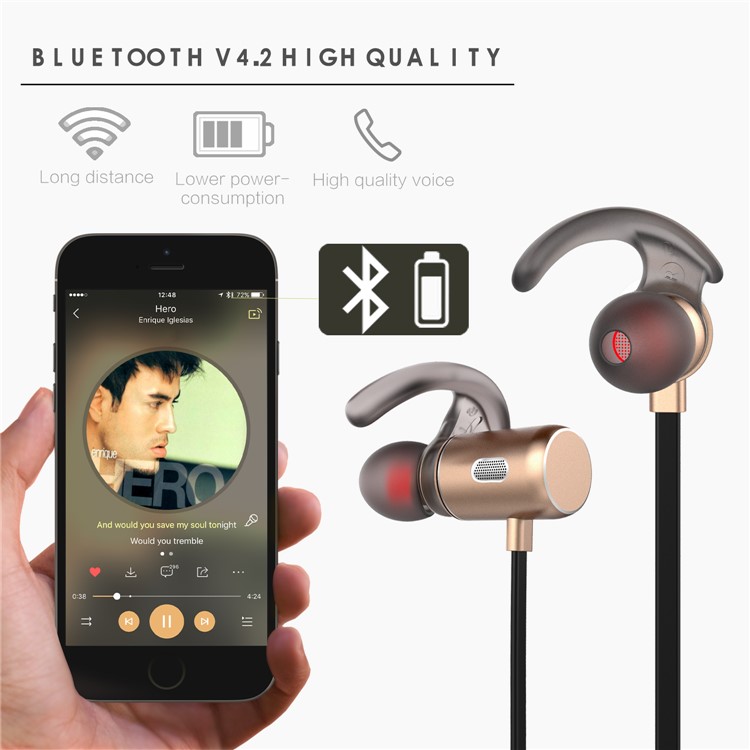 FOZENTO FT3 Earhook Magnet CSR 4.2 Bluetooth Sport Headset with Hands-free Mic (CCC) - Gold-6