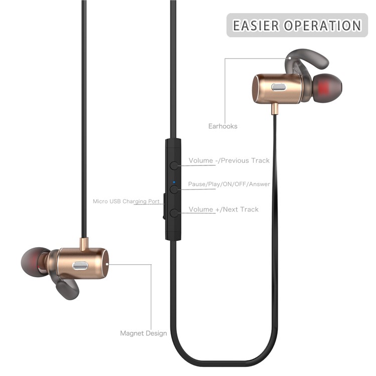 FOZENTO FT3 Earhook Magnet CSR 4.2 Bluetooth Sport Headset with Hands-free Mic (CCC) - Gold-7