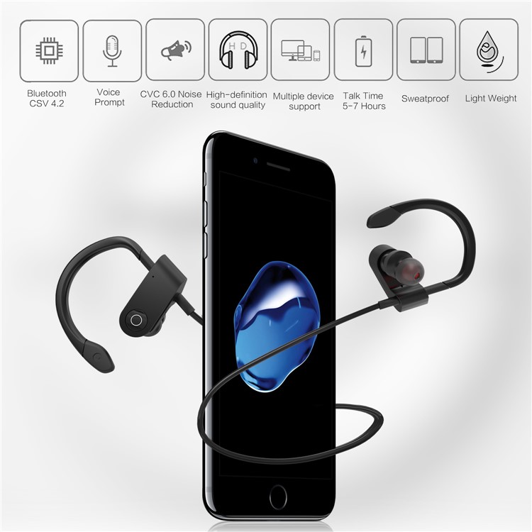 FOZENTO Sports Bluetooth Headset In-ear Stereo Headphone with Mic - Black-5