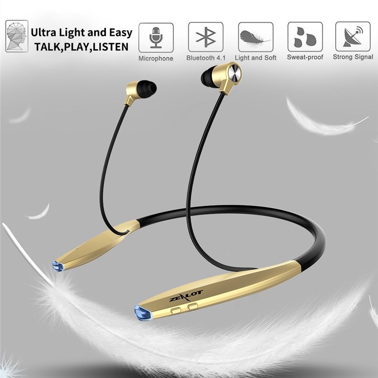 

ZEALOT H7 Sport Neckband Sweat-proof In-ear Bluetooth Wireless Headset with Magnet Attraction - Gold Color, iPhone 7 4.7 inch