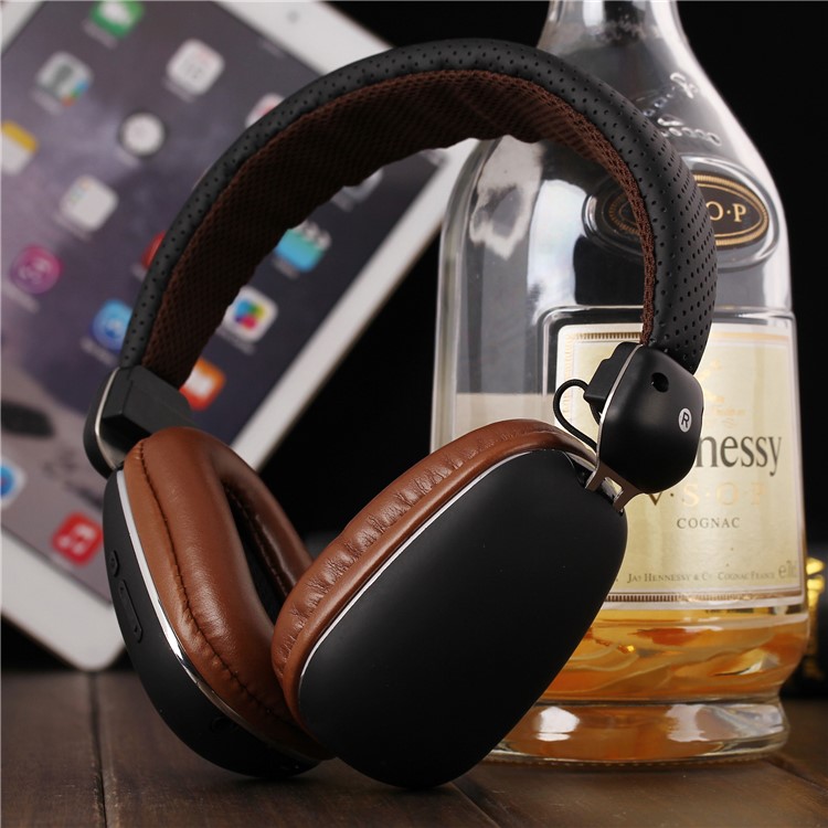 BT-002 Stereo Wireless Headphones with Microphone Over-ear Foldable Portable Headset - Brown / Black-1