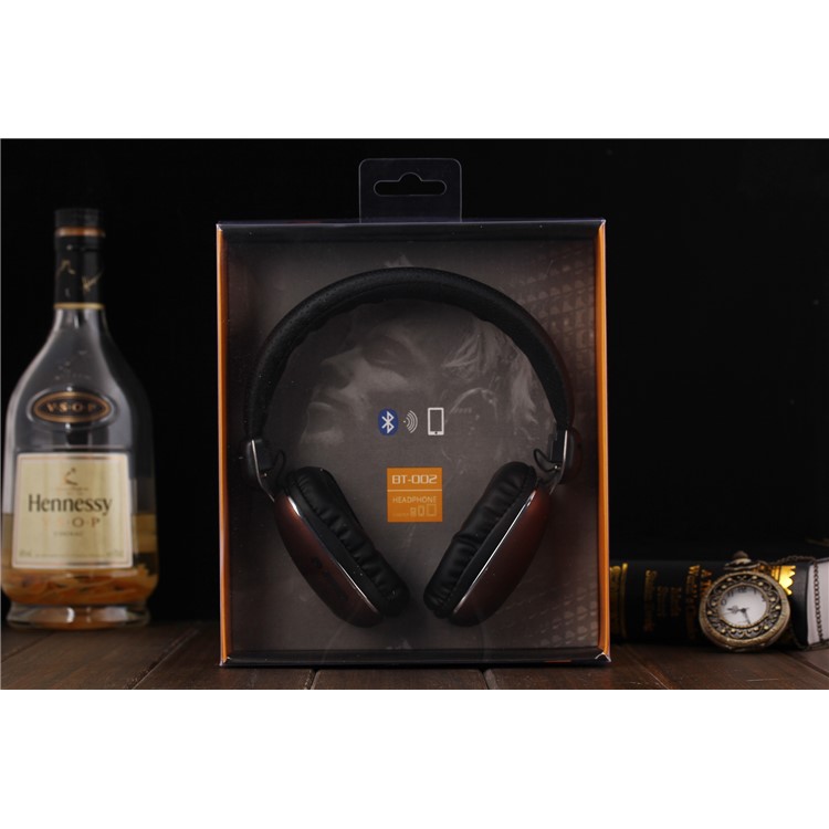 BT-002 Stereo Wireless Headphones with Microphone Over-ear Foldable Portable Headset - Brown / Black-4