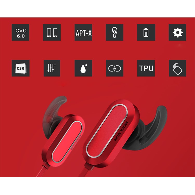 MOOLSUN S01 CVC6.0 Noise-reduction Sports Bluetooth Earphones with Remote Control and Mic for iPhone 7 Plus - Red-18