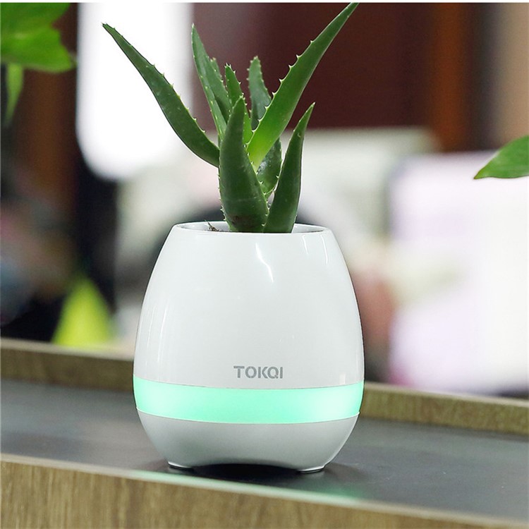 TOKQI Altavoz Bluetooth 3-en-1 LED Luz Noche Smart Music Flowerpot Altavoz Inalámbrico - Blanco-1