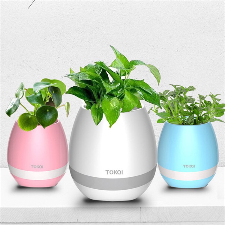TOKQI 3-en-1 altavoz Bluetooth Noche LED Smart Music Flowerpot altavoz inalámbrico - Blanco-10