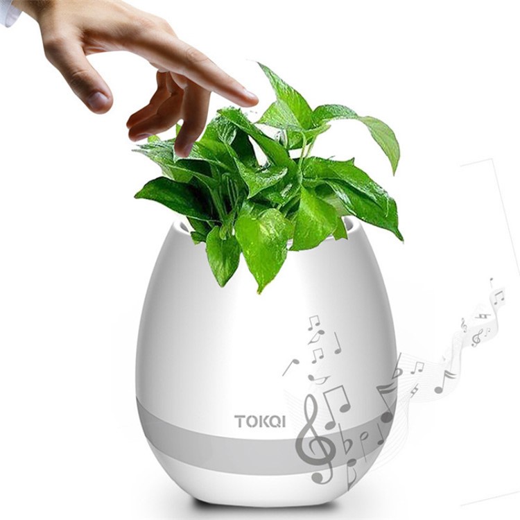 TOKQI 3 en 1 Bluetooth Altavoz LED Noche Luz Smart Music Flowerpot Altavoz inalámbrico - Blanco-2