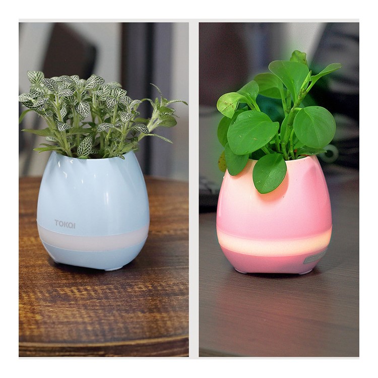 TOKQI 3-in-1 Bluetooth Speaker LED Night Light Smart Music Flowerpot Wireless Speaker - White-9