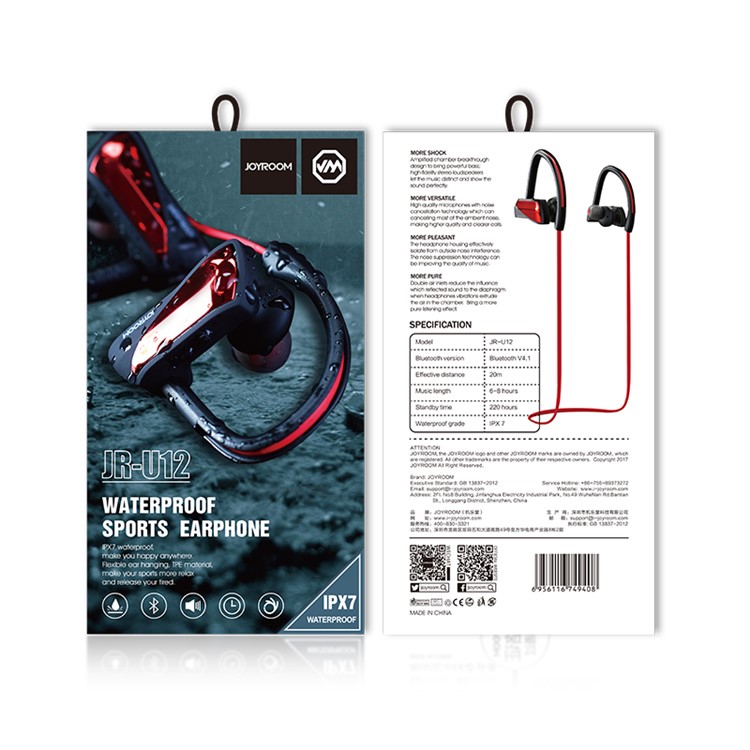 JOYROOM U12 Bluetooth 4.1 In-ear Sport Earphone with Ear Hook for iPhone Samsung Huawei Etc - Black-5