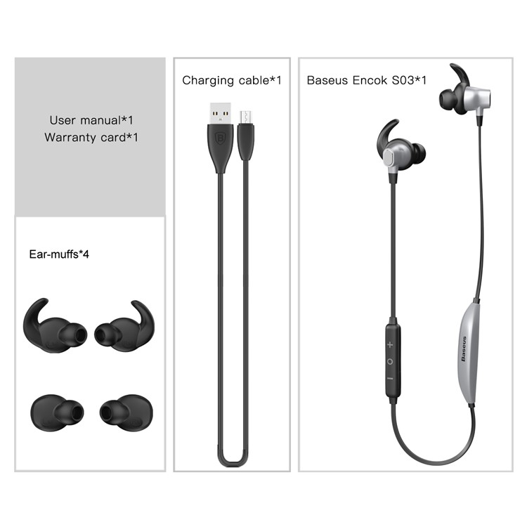 BASEUS Encok S03 Bluetooth 4.1 In-ear Sport Earphone with Mic for iPhone Samsung etc - Black-3