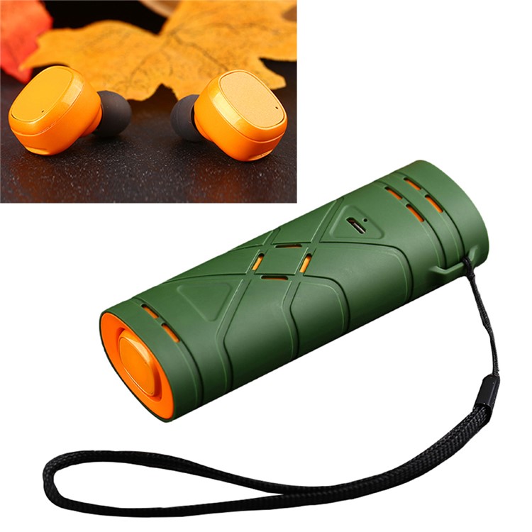 TWS D01 True Wireless Binaural Sports Bluetooth Earphones Stereo Headset + Charging Box - Orange / Green-1