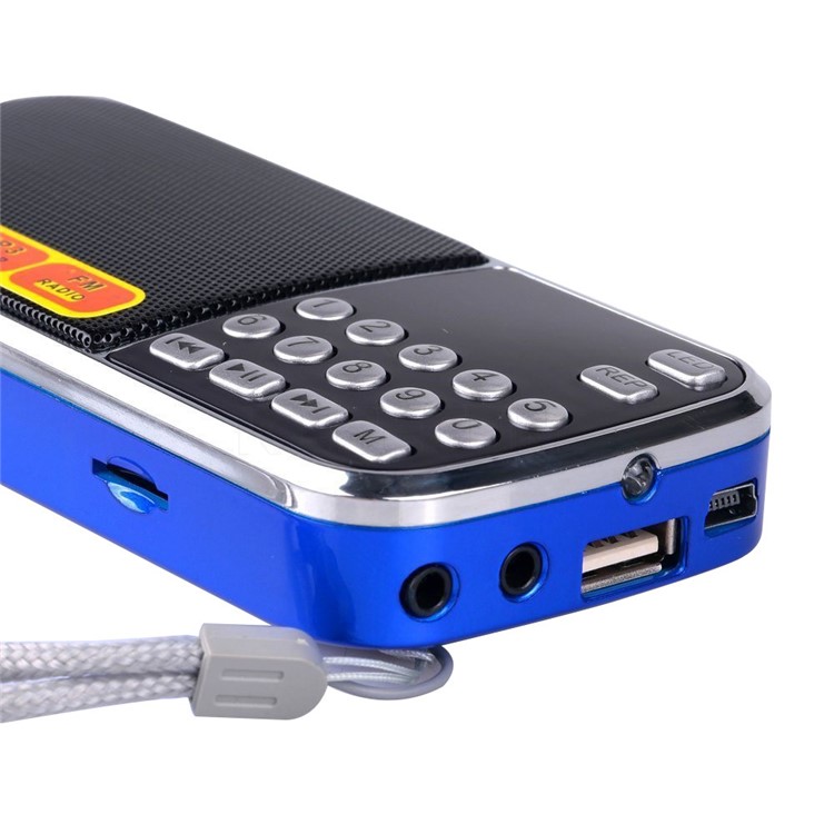 L-088 Portable Micro SD/TF USB Disk FM Radio HIFI Mini Speaker with LED Flashlight - Blue-2
