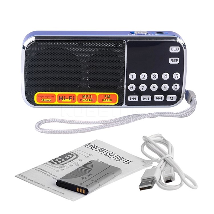 L-088 Portable Micro SD/TF USB Disk FM Radio HIFI Mini Speaker with LED Flashlight - Blue-4