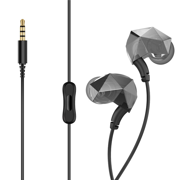 

E6+ 3.5mm Wired Diamante Cutting Shell In-Ear HiFi Sports Earphone with Mic for Samsung Note 8 - Grey