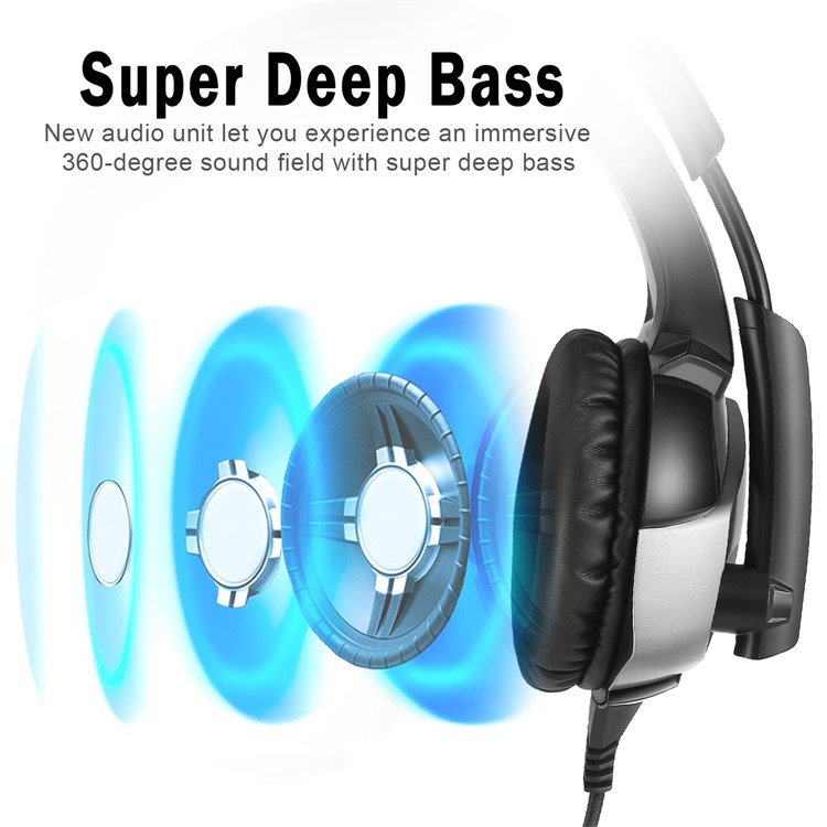 ONIKUMA K5 3,5 Mm Deep Bass Gaming Headset USB LED Kopfhörer Mit Mikrofon Für PS4 / XBOX One / Laptop / Pc - Schwarz-4