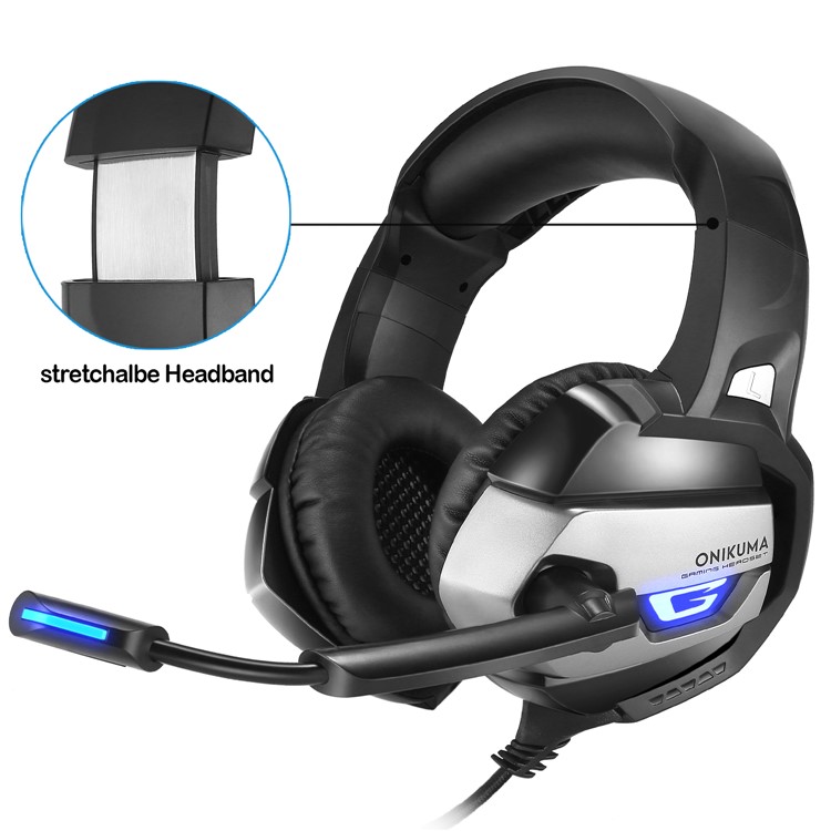 ONIKUMA K5 3,5 Mm Deep Bass Gaming Headset USB LED Kopfhörer Mit Mikrofon Für PS4 / XBOX One / Laptop / Pc - Schwarz-6
