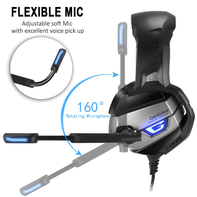 ONIKUMA K5 3,5 Mm Deep Bass Gaming Headset USB LED Kopfhörer Mit Mikrofon Für PS4 / XBOX One / Laptop / Pc - Schwarz-9