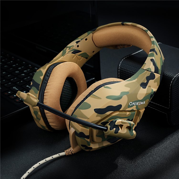 ONIKUMA K1 3,5 Mm Professionelle Gaming-Kopfhörer Über-Ohr-Headset Mit Mikrofon LED-Licht Für PS4 / XBOX One / Laptop / PC - Braun Getarnt-14
