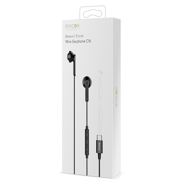 BASEUS Encok C16 Type-C Connector Wired Control In-ear Earphone with Mic for Samsung Note 8/S8/S8 Plus - Black-13