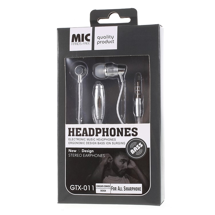 GTX-011 3.5mm In-ear Headset Earphone with Microphone for iPhone Samsung Huawei - Grey-5