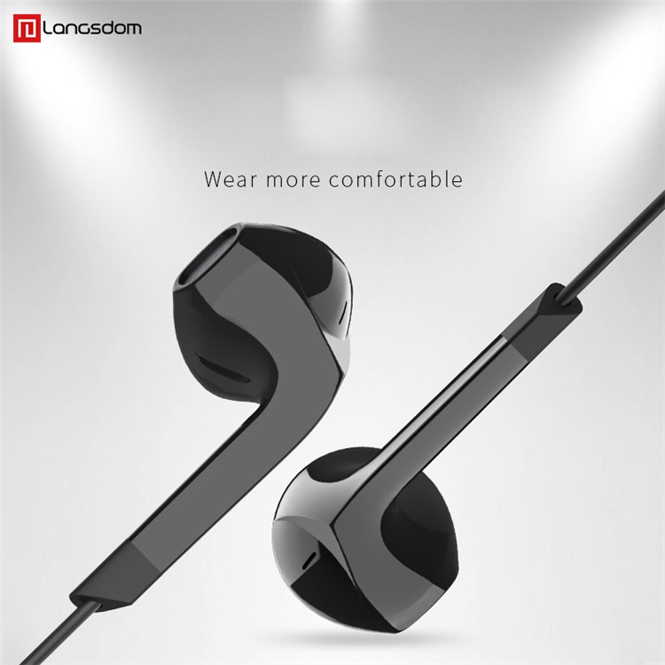 LANGSDOM E6U 3.5mm Half In-Ear Wired Earphone Headset with Microphone for iPhone Samsung LG - Black-2