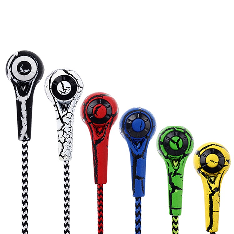 Craquelé Texture Tissé 3.5mm Écouteurs Intra-auriculaires Stéréo Avec Microphone Pour Iphone Samsung Huawei - Noir-3