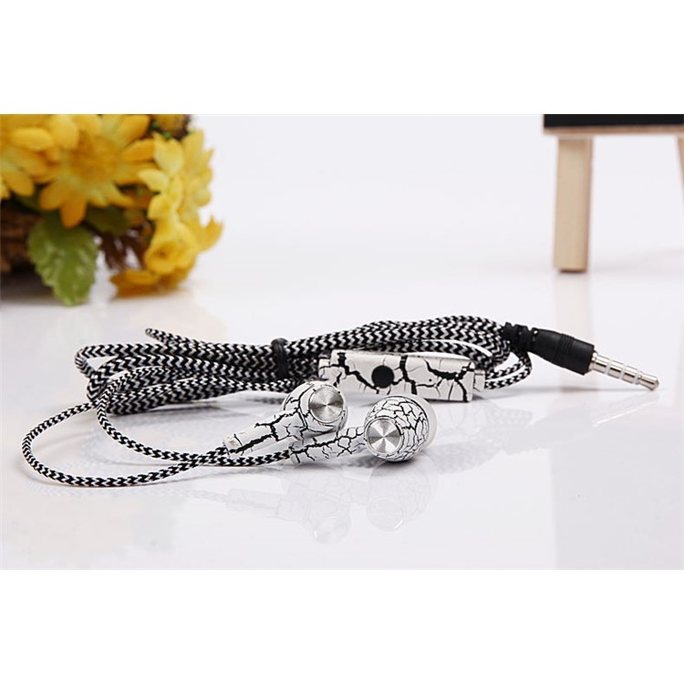 Craquelé Texture Tissé Modèle 3.5mm Écouteurs Intra-auriculaires Avec Microphone Pour Iphone Samsung Huawei - Blanc-3