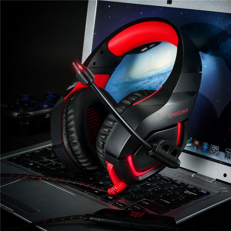 ONIKUMA K1-B 3.5mm Stereo USB LED Headphone Gaming Headset with Microphone - Red