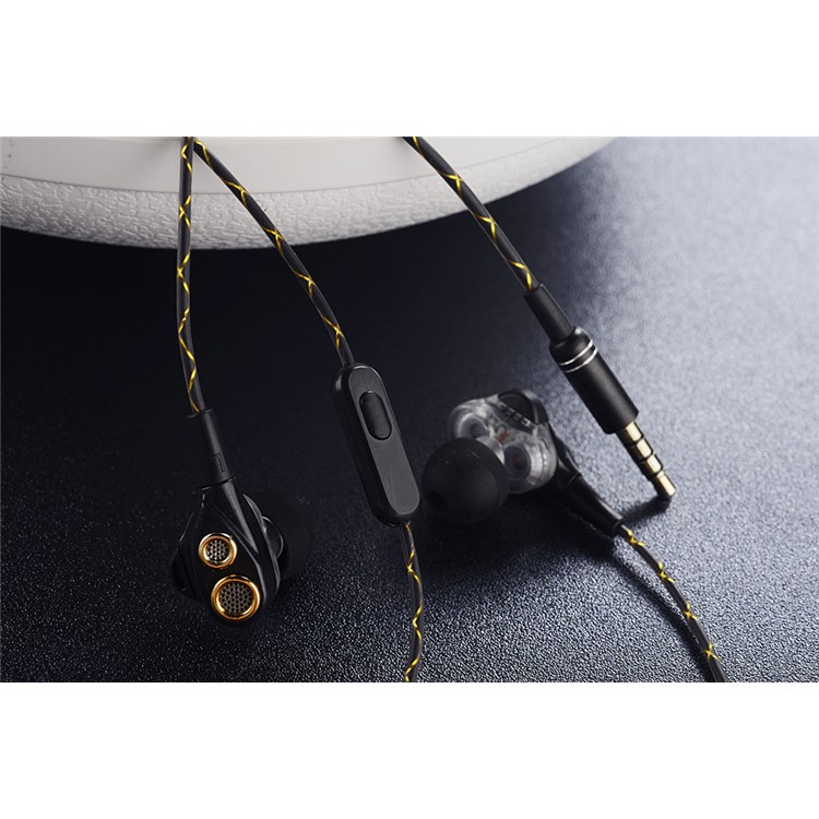 Four-horn 3.5mm In-Ear Double Driver Stereo Wired Headphone with Microphone for iPhone Samsung LG - Black-11