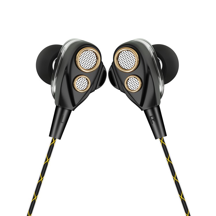 Four-horn 3.5mm In-Ear Double Driver Stereo Wired Headphone with Microphone for iPhone Samsung LG - Black-3