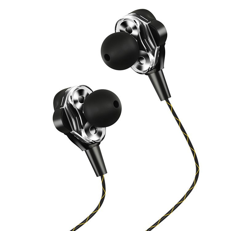 Four-horn 3.5mm In-Ear Double Driver Stereo Wired Headphone with Microphone for iPhone Samsung LG - Black-4