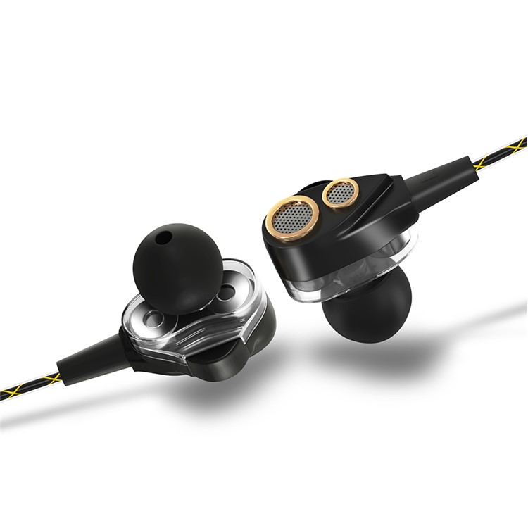 Four-horn 3.5mm In-Ear Double Driver Stereo Wired Headphone with Microphone for iPhone Samsung LG - Black-5